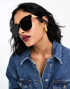 Design Metal Temple Cat Eye Sunglasses In