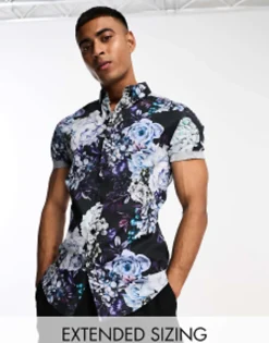 Design 'Michael' Stretch Skinny Shirt In And Purple Floral Print