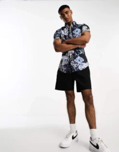 Design 'Michael' Stretch Skinny Shirt In And Purple Floral Print