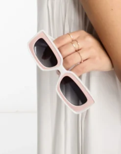 Design Mid Square Sunglasses With Tramline Detail In