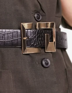 Design Monogram Buckle Croc Belt In