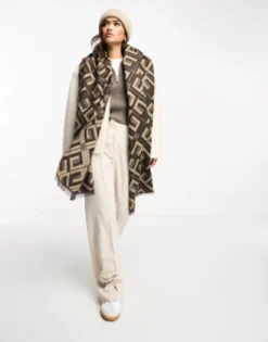 Design Monogram Jacquard Print Blanket Scarf In