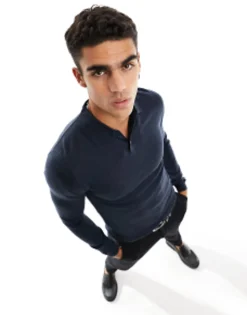 Design Muscle Fit Knitted Merino Wool Polo Jumper In