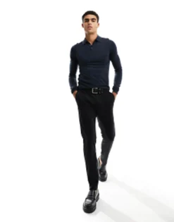 Design Muscle Fit Knitted Merino Wool Polo Jumper In