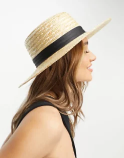 Design Natural Straw Easy Boater With Size Adjuster With Twisted Black Band