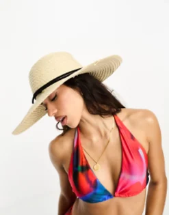 Design Natural Straw Floppy Hat With Skinny Band And Size Adjuster