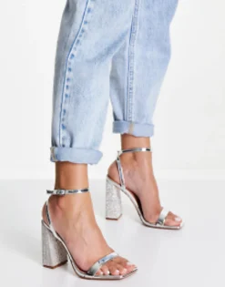 Design Nora Embellished Block Heel Barely There Heeled Sandals In