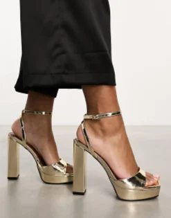Design Noun Platform Barely There Heeled Sandals In Gold