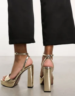 Design Noun Platform Barely There Heeled Sandals In Gold
