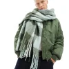 Design Oversized Fluffy Scarf In Green Check