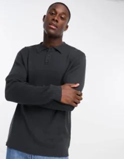 Design Oversized Knitted Essential Rib Polo Jumper In
