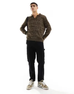 Design Oversized Knitted Pointelle Polo Jumper In Twist