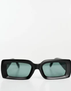 Design Oversized Rectangle Sunglasses With Bevelled Frame And Green Lens In Matte