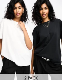 Design Oversized T-Shirt In 2 Pack In Black & White