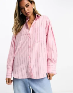Design Oxford Shirt In Pink And Burgundy Stripe