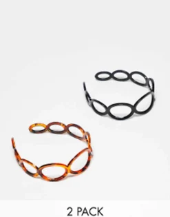 Design Pack Of 2 Headband With Circle Design In Black And Tort