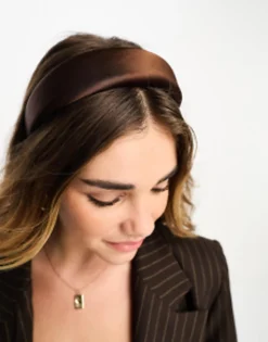 Design Padded Headband In Chocolate Satin