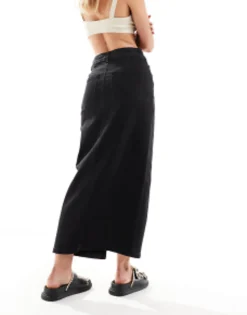 Design Petite Denim Maxi Skirt With Split Hem In