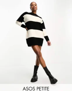 Design Petite Knitted Jumper Mini Dress With Crew Neck In