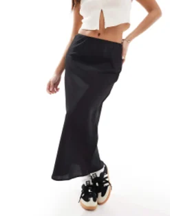 Design Petite Satin Bias Midi Skirt In