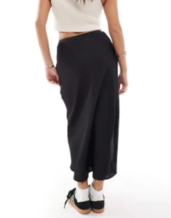 Design Petite Satin Bias Midi Skirt In