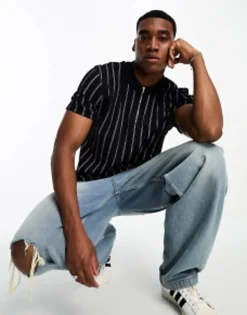 Design Polo T-Shirt In White Stripe