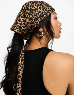 Design Polysatin Large Headscarf In Leopard Print In Neutral
