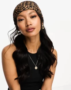 Design Polysatin Large Headscarf In Leopard Print In Neutral