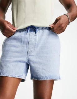 Design Pull On Shorter Length Denim Shorts In Light Wash Blue