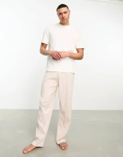 Design Pyjama Lounge Set With T-Shirt And Trousers In Rib