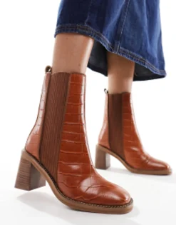 Design Ratings Leather Chelsea Boots In Tan Croc