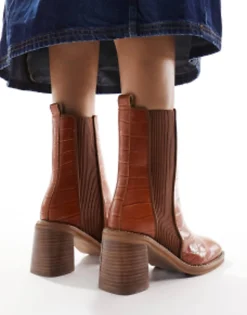 Design Ratings Leather Chelsea Boots In Tan Croc