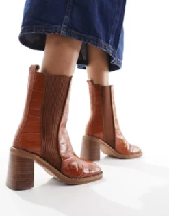 Design Ratings Leather Chelsea Boots In Tan Croc