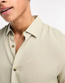 Design Regular Fit Viscose Shirt In Olive Green