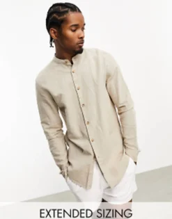 Design Regular Shirt In Linen With Grandad Collar In