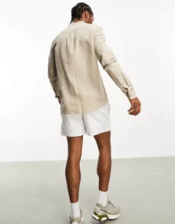Design Regular Shirt In Linen With Grandad Collar In