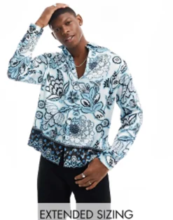 Design Relaxed Satin Shirt In Floral Border Print