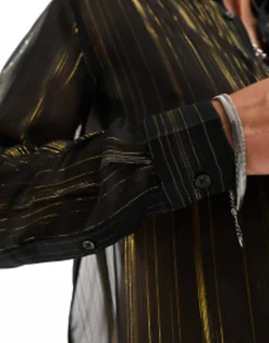 Design Relaxed Sheer Shirt In And Gold Stripe