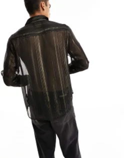 Design Relaxed Sheer Shirt In And Gold Stripe