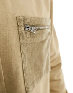 Design Relaxed Shirt With Contrast Cord Collar And Pocket In