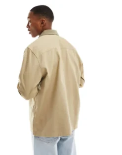Design Relaxed Shirt With Contrast Cord Collar And Pocket In