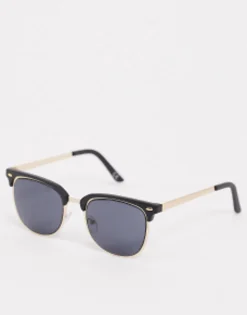 Design Retro Metal Sunglasses With Smoke Lens In And Black
