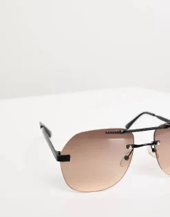 Design Rimless Aviator Sunglasses With Brown Gradient Lens In