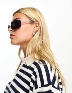 Design Rimless 90S Wrap Sunglasses With Smoke Lens