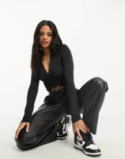 Design Ruched Front Long Sleeve Shirt In