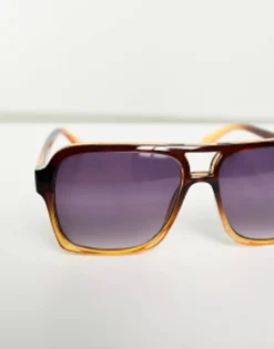 Design 70'S Aviator Sunglasses In Brown Ombre With Purple Lens