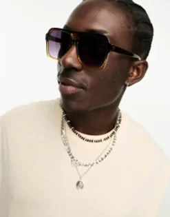 Design 70'S Aviator Sunglasses In Brown Ombre With Purple Lens