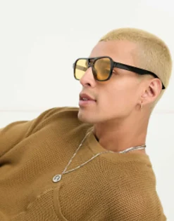 Design 70'S Aviator Sunglasses With Yellow Lens In