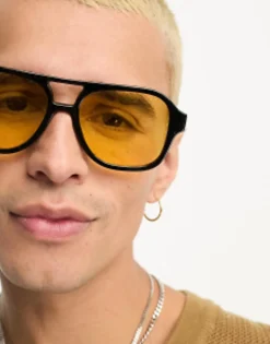 Design 70'S Aviator Sunglasses With Yellow Lens In