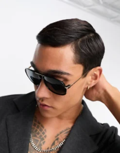 Design 70'S Aviator Sunglasses With Smoke Lens And Gold Detail Frame In